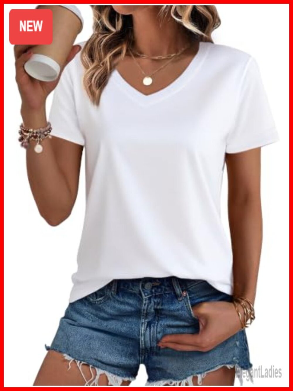 Cotton V Neck Short Sleeve Tee Casual Solid T Shirt